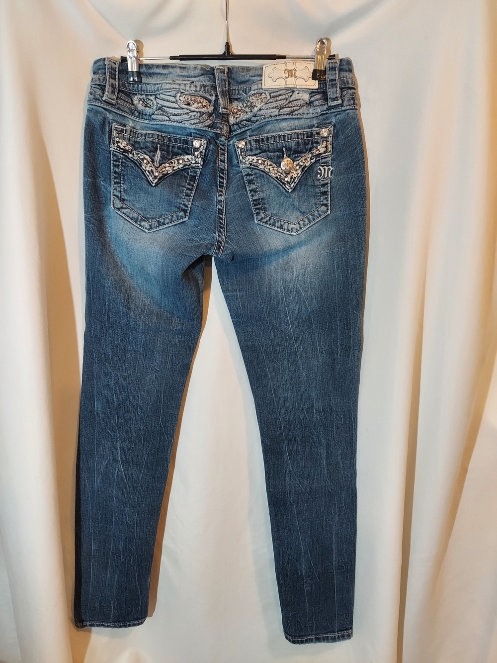 Miss Me Signature Skinny Jeans - Embellished Wing Design - Size 27